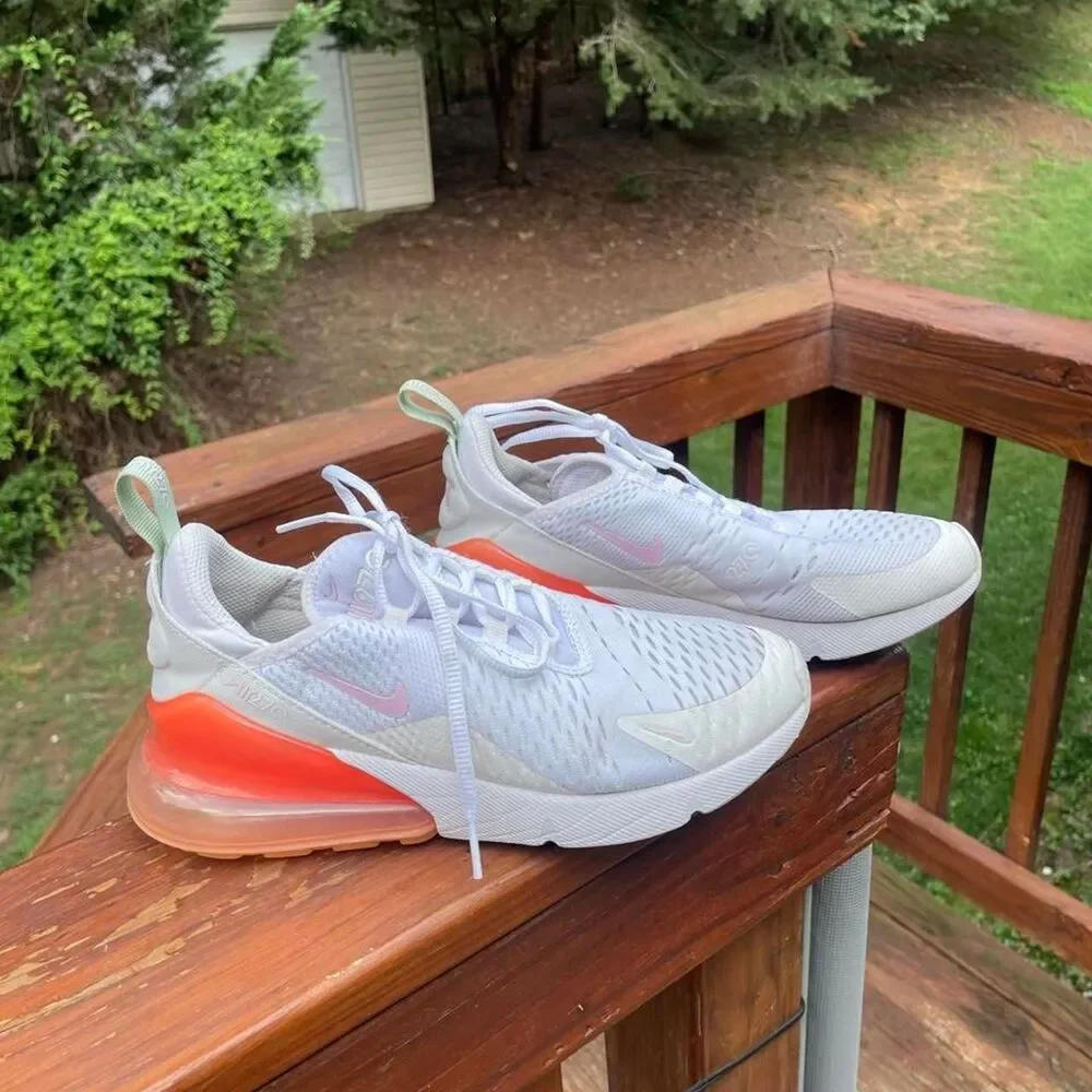 Nike Air Max 270 Youth 5.5 White Orange Running Sneakers